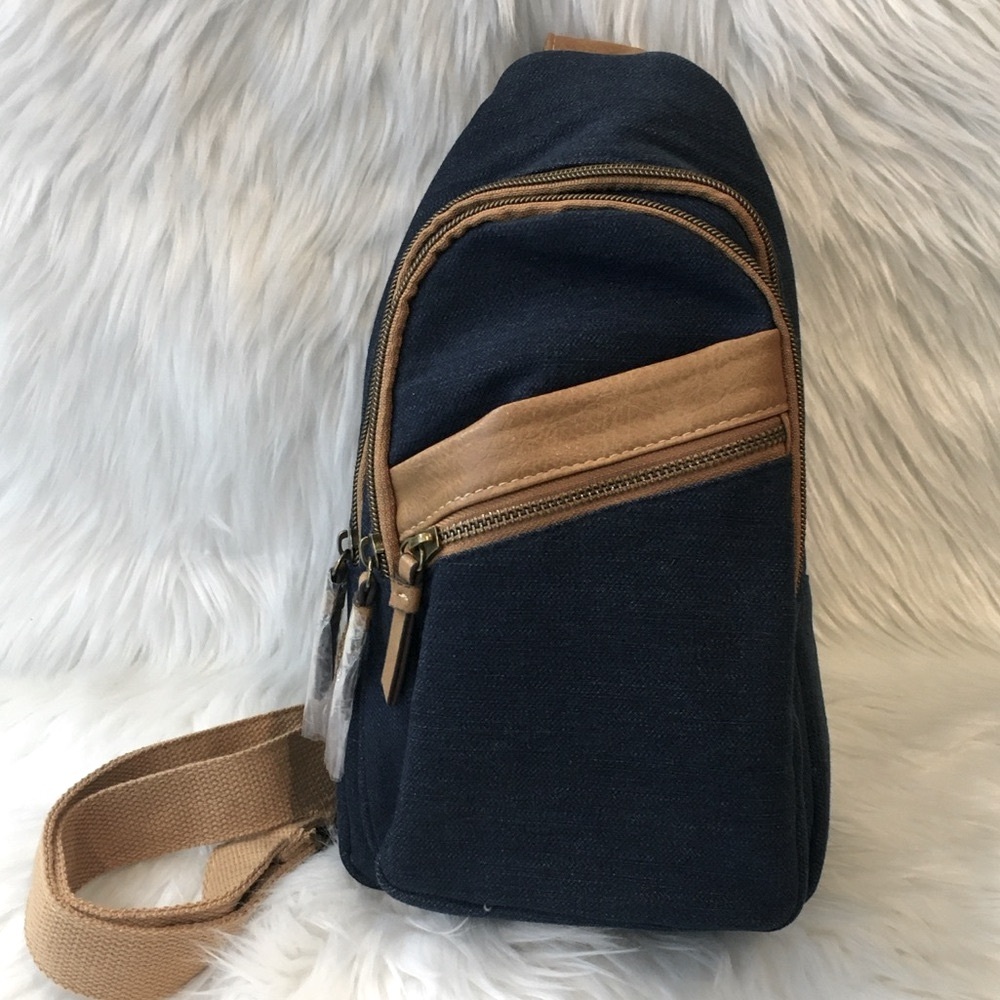 Denim & Vegan Leather Multi Pocket Side Bag